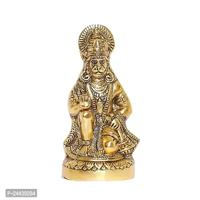 Lord Hanuman Ji/ Bajrangbali Ji Beautiful Statue/Idol For Home Decor 16Cm (Metal, Gold)-thumb0