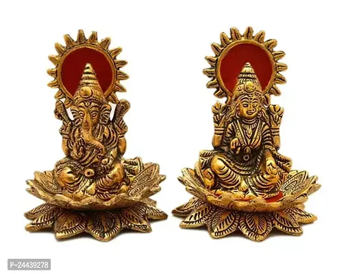 Lotus Sitting Lakshmi/Ganesha Brass Finish Statue Antique Finish Murti Idol For Temple Puja Pooja Room Home Decor-thumb0