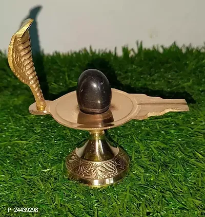 Shivling Stand Shiva Lingam Abhishek Patra With Nag Brass Metal Showpiece-thumb0