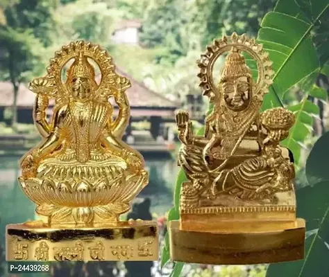 Maa Laxmi And Kuber Ji Delightful Statue/Idol/ Decorative Showpiece - 8 Cm (Brass, Gold)-thumb0