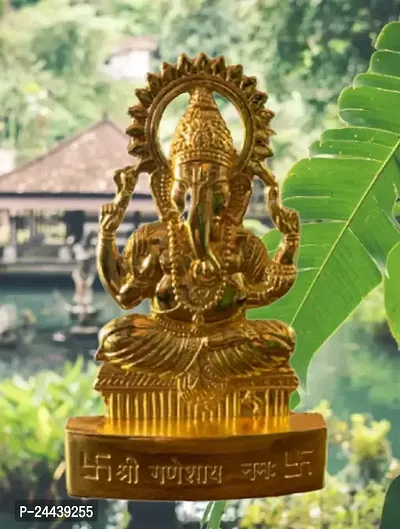 Lord Ganesh Ji Delightful Statue/Idol/ Decorative Showpiece - 11 Cm (Brass, Gold)-thumb0