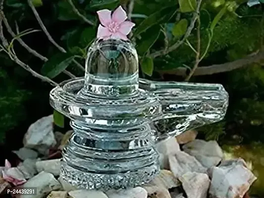 Glass Shivling / Crystal Shivling Pure Crystal Lingam / For Home Pooja Decorative Showpiece - 2 Inch (Crystal, White)