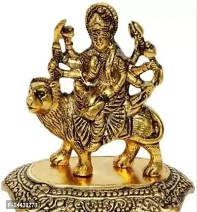 Shera Wali Maa / Maa Durga Murti In Metal Antique Gold Finish Decorative Showpiece - 12.7 Cm (Metal, Gold)-thumb0