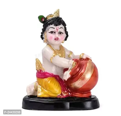 Hand Carved Baby Krishna Resin Sculpture Lord Krishna Makhan Chor Idol,5.5X 4 Inch (Multi)