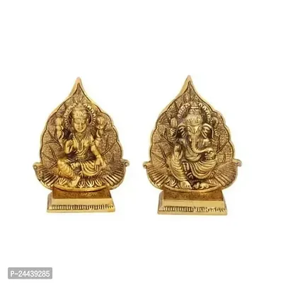 Metal Decorative Sitting Laxmi Ganesh Idol/Murti For Home And Office Decorative Showpiece - 12 Cm (Metal, Gold)