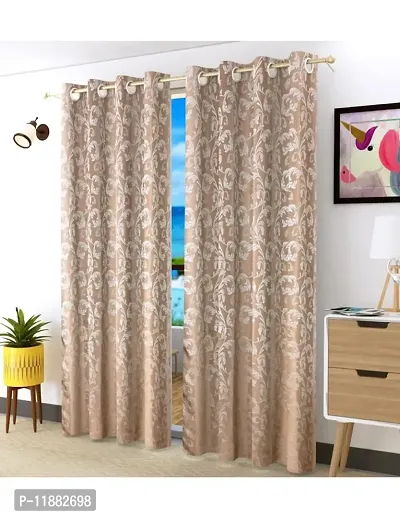 Aaradhya Creation 7Ft Curtains for Door Pack of 1 Polyester Printed Curtain Drapes for Door for Home & Office Room Darkening Eyelet Curtain Panels for Living Room, Bedroom- ( 4 x 7 Feet ), Beige-thumb2