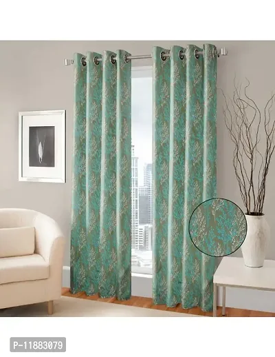 Aaradhya Creation Polyester Curtains for Window 5Ft Floral Printed Curtain Drapes||Decor Light Filtering Eyelet Curtain Drapes for Home & Office (4 x 5 Feet ) Grey & Blue