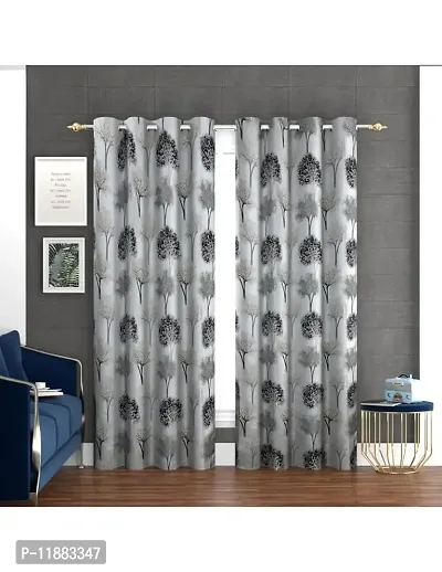 Aaradhya Creation Curtains for Window 5Ft Set of 1- Polyester Room Darkening Curtain Drapes Tree Printed Eyelet Panels Drapes for Home & Office Decor, ( 4 x 5 Feet ), Black & Grey-thumb0