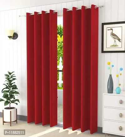 Aaradhya Creation Solid Plain Blackout Window Curtains for Home 1 Piece | 5 Feet Polyester Curtain Panels for Living Room Bedroom Kitchen | Decorative Grommet Top Draperies with Eyelet Rings (4x5 Ft) Red-thumb2