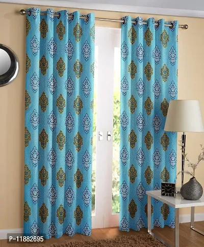 Aaradhya Creation Printed Curtains for Home Set of 2 5Ft Window Curtain Drapes for Living Room Bedroom Kitchen Polyester Eyelet Panels for Decor (4x5 Feet) Blue-thumb0