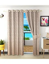 Aaradhya Creation 5Ft Window Curtains Set of 1-Textured Curtain Drapes Polyester Room DarkeningEyelet Panels for Home & Office Decor, ( 4 x 5 Feet ), Beige-thumb1