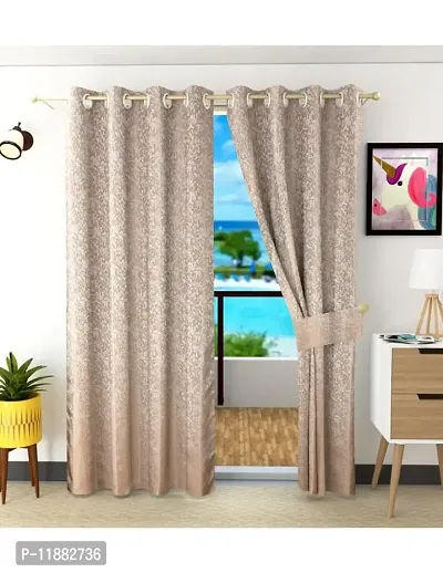 Aaradhya Creation 5Ft Window Curtains Set of 1-Textured Curtain Drapes Polyester Room DarkeningEyelet Panels for Home & Office Decor, ( 4 x 5 Feet ), Beige-thumb2