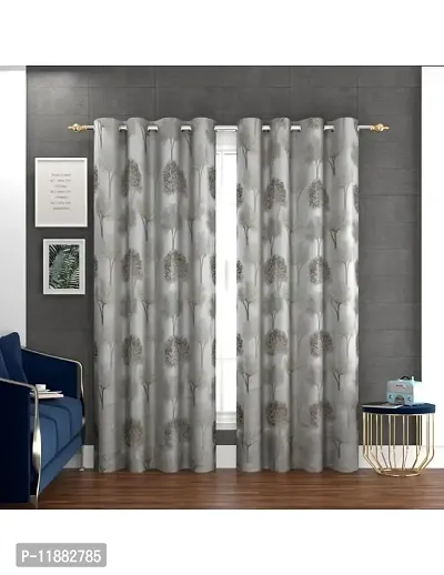 Aaradhya Creation Curtains for Window 5Ft Set of 1- Polyester Room Darkening Curtain Drapes Tree Printed Eyelet Panels Drapes for Home & Office Decor, ( 4 x 5 Feet ), Grey-thumb0