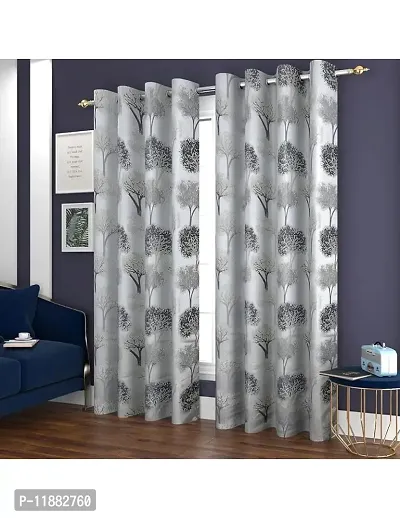 Aaradhya Creation Curtains for Window 5Ft Set of 1- Polyester Room Darkening Curtain Drapes Tree Printed Eyelet Panels Drapes for Home  Office Decor, ( 4 x 5 Feet ), Silver