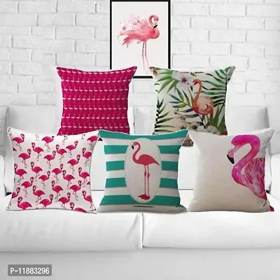 Aaradhya Creation Jute Cushion Cover Set of 5- Digital Printed Square Pillow Cover for Sofa, Couch- Decorative Throws Cushion Cover for Home Decor- 16 x 16 Inches, Multicolor4-thumb2