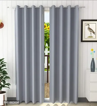 Aaradhya Creation Solid Plain Blackout Door Curtains for Home 1 Piece | 7 Feet Polyester Curtain Panels for Living Room Bedroom Kitchen | Decorative Grommet Top Draperies with Eyelet Rings (4x7 Ft) Silver-thumb0