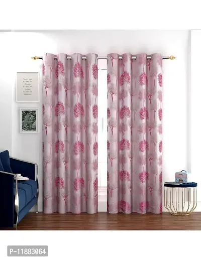 Aaradhya Creation Curtains for Window 5Ft Set of 1- Polyester Room Darkening Curtain Drapes Tree Printed Eyelet Panels Drapes for Home & Office Decor, ( 4 x 5 Feet ), Pink-thumb0