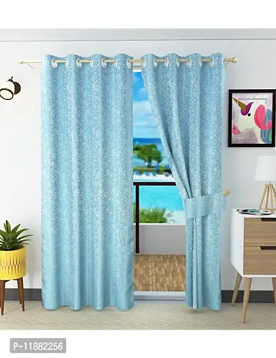 Aaradhya Creation 7Ft Door Curtains Set of 1-Textured Curtain Drapes Polyester Room DarkeningEyelet Panels for Home & Office Decor, ( 4 x 7 Feet ), Blue-thumb0