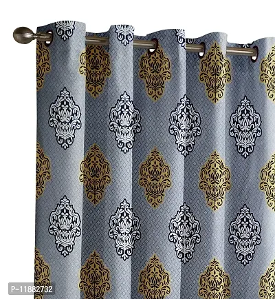 Aaradhya Creation Printed Curtains for Home Set of 2 7Ft Door Curtain Drapes for Living Room Bedroom Kitchen Polyester Eyelet Panels for Decor (4x7 Feet) Grey-thumb3