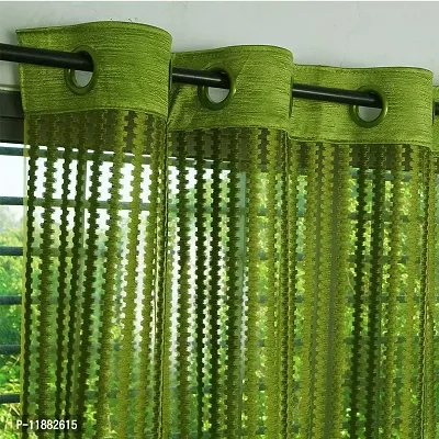 Aaradhya Creation Zig-Zag Tissue Net Door Curtain 8Ft Set of 2, Semi Transparent Eyelet Curtain Drapes for Home, Fancy Sheer Curtains Panel for Living/Drawing Room Bedroom Kitchen (4 x 8 Feet) Green-thumb2