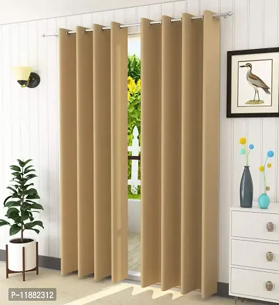 Aaradhya Creation Solid Plain Blackout Door Curtains for Home 1 Piece | 7 Feet Polyester Curtain Panels for Living Room Bedroom Kitchen | Decorative Grommet Top Draperies with Eyelet Rings (4x7 Ft) Beige-thumb2