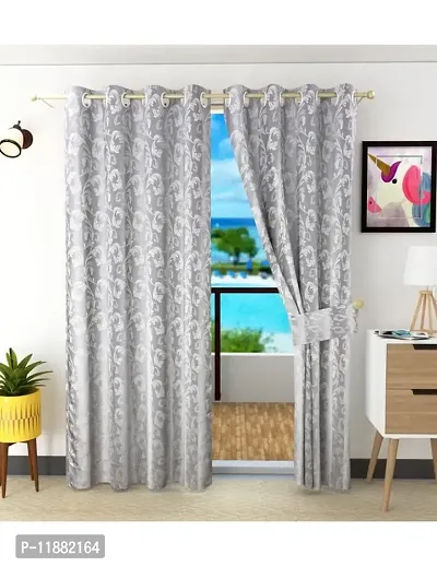 Aaradhya Creation 9Ft Curtains for Long Door Polyester Printed Curtain Drapes for Long Door Darkening Eyelet Curtain Panels for Living Room||Bedroom-(4 x 9 Feet) Silver-thumb0