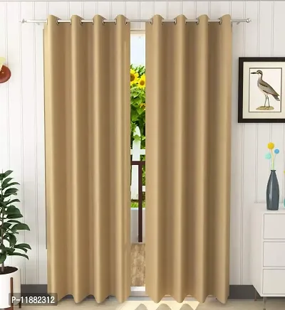 Aaradhya Creation Solid Plain Blackout Door Curtains for Home 1 Piece | 7 Feet Polyester Curtain Panels for Living Room Bedroom Kitchen | Decorative Grommet Top Draperies with Eyelet Rings (4x7 Ft) Beige-thumb0