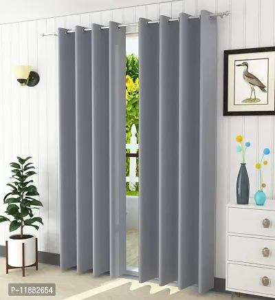 Aaradhya Creation Solid Plain Blackout Door Curtains for Home 1 Piece | 7 Feet Polyester Curtain Panels for Living Room Bedroom Kitchen | Decorative Grommet Top Draperies with Eyelet Rings (4x7 Ft) Silver-thumb2