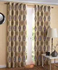 Aaradhya Creation Printed Curtains for Home Set of 2 7Ft Door Curtain Drapes for Living Room Bedroom Kitchen Polyester Eyelet Panels for Decor (4x7 Feet) Beige-thumb1