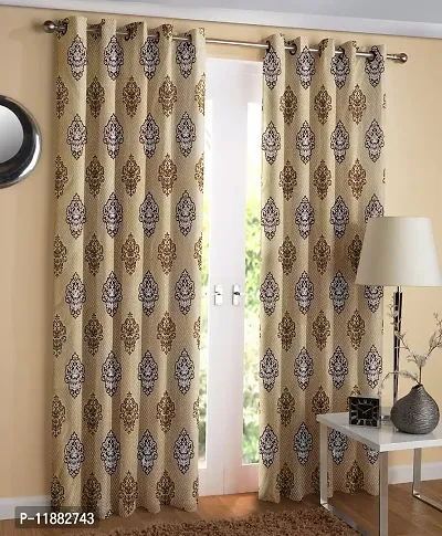 Aaradhya Creation Printed Curtains for Home Set of 2 7Ft Door Curtain Drapes for Living Room Bedroom Kitchen Polyester Eyelet Panels for Decor (4x7 Feet) Beige-thumb2