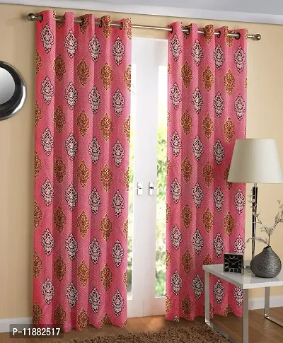 Aaradhya Creation Printed Curtains for Home Set of 2 5Ft Window Curtain Drapes for Living Room Bedroom Kitchen Polyester Eyelet Panels for Decor (4x5 Feet) Pink-thumb2