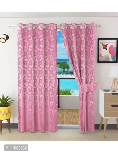 Aaradhya Creation 5Ft Curtains for Window Pack of 1 Polyester Printed Curtain Drapes for Window for Home & Office Room Darkening Eyelet Curtain Panels for Living Room, Bedroom- ( 4 x 5 Feet ), Pink
