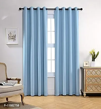 Aaradhya Creation Solid Plain Blackout Door Curtains for Home 1 Piece | 7 Feet Polyester Curtain Panels for Living Room Bedroom Kitchen | Decorative Grommet Top Draperies with Eyelet Rings (4x7 Ft) Sky Blue-thumb0