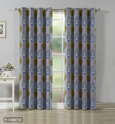 Aaradhya Creation Printed Curtains for Home Set of 2 7Ft Door Curtain Drapes for Living Room Bedroom Kitchen Polyester Eyelet Panels for Decor (4x7 Feet) Grey-thumb2