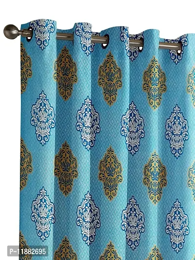 Aaradhya Creation Printed Curtains for Home Set of 2 5Ft Window Curtain Drapes for Living Room Bedroom Kitchen Polyester Eyelet Panels for Decor (4x5 Feet) Blue-thumb2