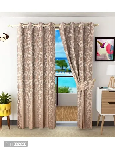 Aaradhya Creation 7Ft Curtains for Door Pack of 1 Polyester Printed Curtain Drapes for Door for Home & Office Room Darkening Eyelet Curtain Panels for Living Room, Bedroom- ( 4 x 7 Feet ), Beige-thumb0