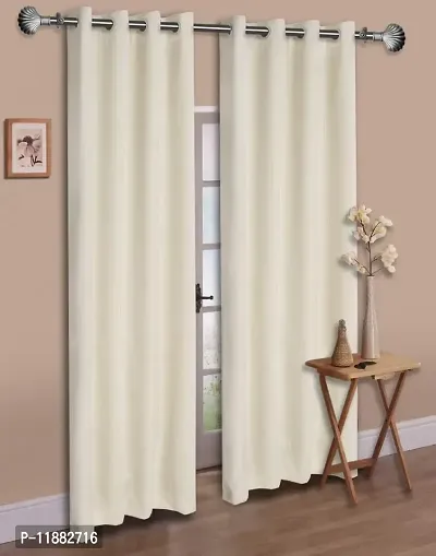 Aaradhya Creation Solid Plain Blackout Window Curtains for Home 1 Piece|5 Feet Polyester Curtain Panels|Decorative Grommet Top Draperies with Eyelet Rings(4x5 Ft) Cream-thumb0