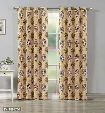 Aaradhya Creation Printed Curtains for Home Set of 2 5Ft Window Curtain Drapes for Living Room Bedroom Kitchen Polyester Eyelet Panels for Decor (4x5 Feet) Beige