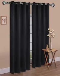 Aaradhya Creation Solid Plain Blackout Window Curtains for Home 1 Piece | 5 Feet Polyester Curtain Panels for Living Room Bedroom Kitchen | Decorative Grommet Top Draperies with Eyelet Rings (4x5 Ft) Black-thumb1