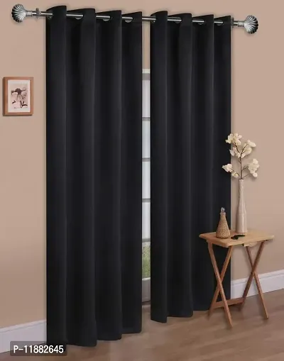 Aaradhya Creation Solid Plain Blackout Window Curtains for Home 1 Piece | 5 Feet Polyester Curtain Panels for Living Room Bedroom Kitchen | Decorative Grommet Top Draperies with Eyelet Rings (4x5 Ft) Black-thumb2