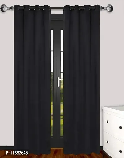 Aaradhya Creation Solid Plain Blackout Window Curtains for Home 1 Piece | 5 Feet Polyester Curtain Panels for Living Room Bedroom Kitchen | Decorative Grommet Top Draperies with Eyelet Rings (4x5 Ft) Black-thumb0