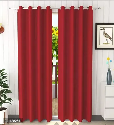 Aaradhya Creation Solid Plain Blackout Window Curtains for Home 1 Piece | 5 Feet Polyester Curtain Panels for Living Room Bedroom Kitchen | Decorative Grommet Top Draperies with Eyelet Rings (4x5 Ft) Red-thumb0