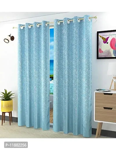 Aaradhya Creation 7Ft Door Curtains Set of 1-Textured Curtain Drapes Polyester Room DarkeningEyelet Panels for Home & Office Decor, ( 4 x 7 Feet ), Blue-thumb2