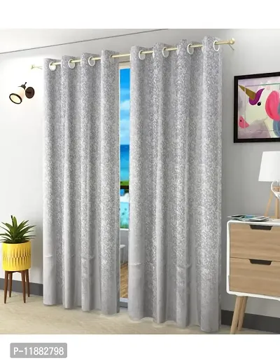 Aaradhya Creation 5Ft Window Curtains Set of 1-Textured Curtain Drapes Polyester Room DarkeningEyelet Panels for Home & Office Decor, ( 4 x 5 Feet ), Grey-thumb2