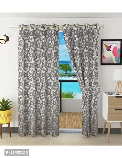 Aaradhya Creation 7Ft Curtains for Door Pack of 1 Polyester Printed Curtain Drapes for Door for Home & Office Room Darkening Eyelet Curtain Panels for Living Room, Bedroom- ( 4 x 7 Feet ), Grey