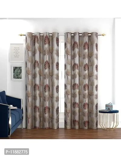 Aaradhya Creation Curtains for Window 5Ft Set of 1- Polyester Room Darkening Curtain Drapes Tree Printed Eyelet Panels Drapes for Home & Office Decor, ( 4 x 5 Feet ), Beige & Maroon-thumb0