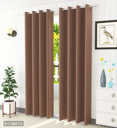 Aaradhya Creation Solid Plain Blackout Door Curtains for Home 1 Piece | 7 Feet Polyester Curtain Panels for Living Room Bedroom Kitchen | Decorative Grommet Top Draperies with Eyelet Rings (4x7 Ft) Brown-thumb2