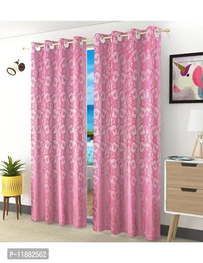 Aaradhya Creation 5Ft Curtains for Window Pack of 1 Polyester Printed Curtain Drapes for Window for Home & Office Room Darkening Eyelet Curtain Panels for Living Room, Bedroom- ( 4 x 5 Feet ), Pink-thumb2