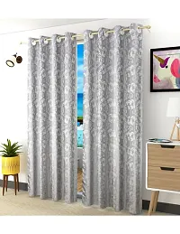 Aaradhya Creation 9Ft Curtains for Long Door Polyester Printed Curtain Drapes for Long Door Darkening Eyelet Curtain Panels for Living Room||Bedroom-(4 x 9 Feet) Silver-thumb1