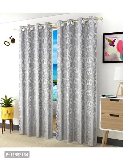 Aaradhya Creation 9Ft Curtains for Long Door Polyester Printed Curtain Drapes for Long Door Darkening Eyelet Curtain Panels for Living Room||Bedroom-(4 x 9 Feet) Silver-thumb2